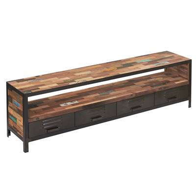 Factory meuble TV bois de bateau recyclé 1 niche 4 tiroirs