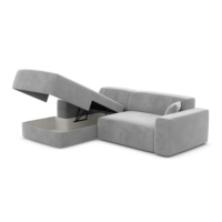 Novage canapé-lit d'angle gauche en velours gris clair avec coffre