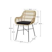Azeli chaise en rotin naturel et tissu noir