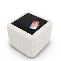 Kaoneo table basse carrée tissu blanc avec prise USB et chargeur sans fil