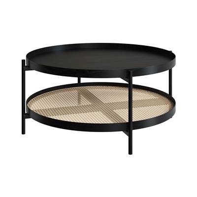 Cedak table basse en cannage et bois de mindi noir Ø84