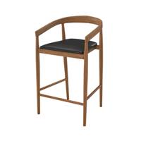 Breda chaise de bar en teck vernis et assise cuir noir H77cm