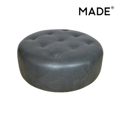 Scott pouf rond en cuir gris