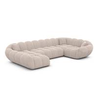 Sigono canapé panoramique angle droit en tissu texturé beige