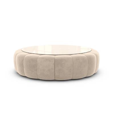 Virata table basse en velours crème avec plateau en verre