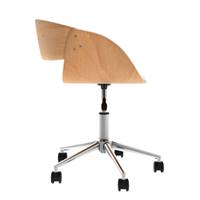 Zunilda chaise de bureau pivotante sur roulettes en PU blanc et bois clair