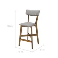 Nolite chaise de bar mi-hauteur en tissu gris et pieds en bois foncé