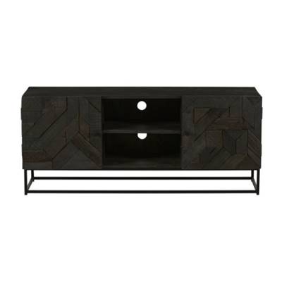 Villars meuble TV en bois de manguier noir 2 portes gravées et 2 niches