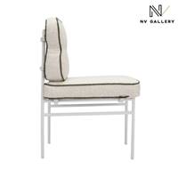 Ribola chaise de jardin en tissu beige bouclé et métal blanc