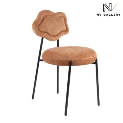 Amago chaise dossier nuage en tissu peluche marron et métal noir