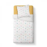 First parure de lit 140x200 coton blanc imprimé cœur et love 1.9