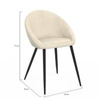 Agnes chaise arrondie en velours crème et métal noir
