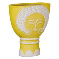 Brun vase jaune visage blanc en céramique