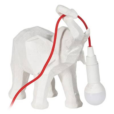 Elfy lampe de table en polyurésine éléphant blanc câble rouge H25cm