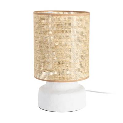 Olympe lampe de table haute en céramique blanc abat-jour fibre de papier H39.5cm