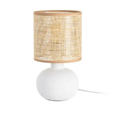 Olympe lampe de table ronde en céramique blanc abat-jour fibre de papier H28cm