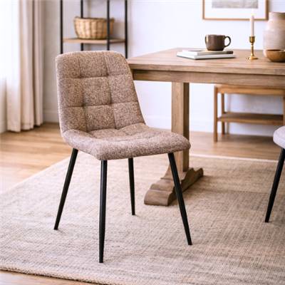 Mantis chaise matelassée marbrée en tissu vieux taupe pieds métal