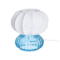 Plass lampe de table en verre unique bleu et abat-jour en tissu blanc H23cm