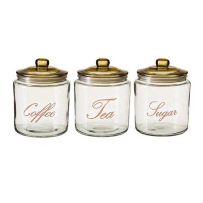 Didu lot de 3 pots de conservation en verre et couvercle doré