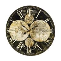 Horloge murale ronde en bois noir The World ø60