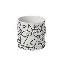 Rudi cache-pot en grès blanc et visage abstrait noir H10