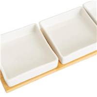 Apéro set de 3 coupelles carrées en porcelaine blanche et bambou