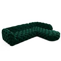 Layor canapé d'angle droit en velours capitonné vert