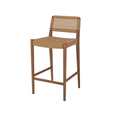Nolan chaise îlot central d'extérieur en teck vernis et tressé H65cm