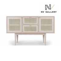 Lizzy meuble TV beige et cannage