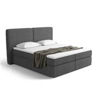 Bolabi lit boxspring 160x200 en tissu texturé gris anthracite avec rangement