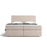Asmirut lit boxspring 180x200 en tissu texturé capitonné beige