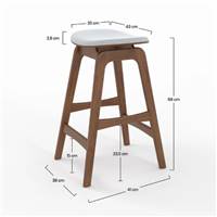 Tobi tabouret îlot central bois d'hévéa et tissu gris H65,5cm