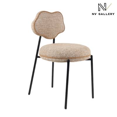 Amago chaise dossier nuage en tissu moucheté jaune et métal noir