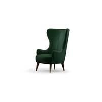 Bodil fauteuil en velours vert bouteille, pieds bois foncé