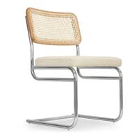 Lorenzo chaise design blanc bouclette, cannage et métal chromé