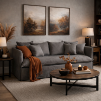 Louva canapé 3/4 places en lin épais gris effet vieilli