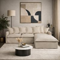 Barbe canap� d'angle droit 5/6 places lin sup�rieur beige