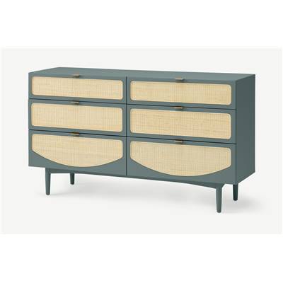Emmi grande commode bleu océan et rotin