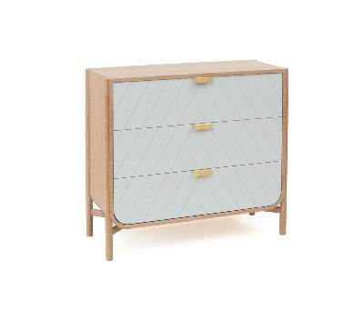 Marius commode 3 tiroirs blanc en chêne et laiton