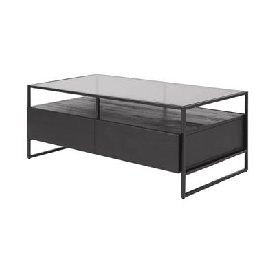 Kilby table basse bois de manguier teinté noir et verre fumé