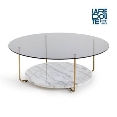 Manisa table basse marbre blanc et verrre