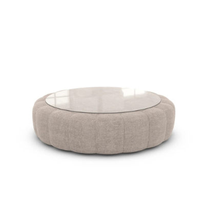 Virata table basse ronde en tissu texturé beige et verre