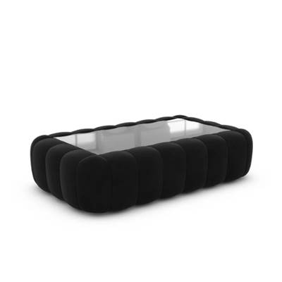 Ralia table basse rectangulaire en velours noir avec plateau en verre