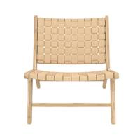 Essa fauteuil en teck et cuir tressé beige