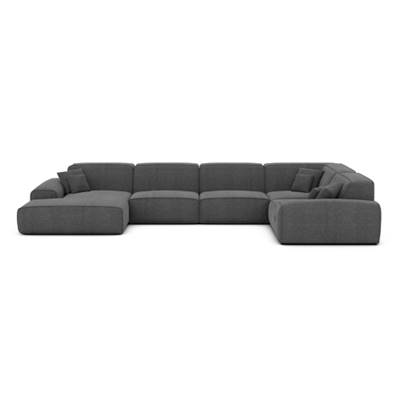 Doreli canapé panoramique angle gauche en tissu texturé gris anthracite