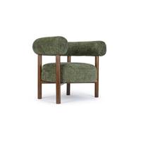 Alma fauteuil en tweed vert et bois foncé