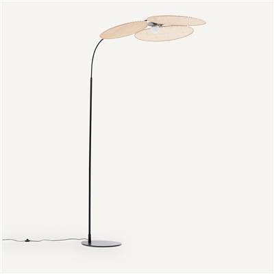 Nocapée lampadaire arc rotin 3 pétales