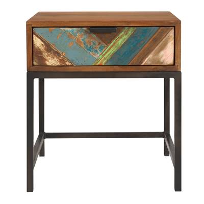 Naxos table de chevet en bois d'acacia et bois recyclé 1 tiroir
