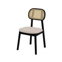 Musea chaise en cannage de rotin, tissu beige et bois noir