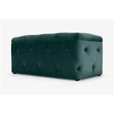 Hampton pouf rectangulaire coffre velours bleu pétrole